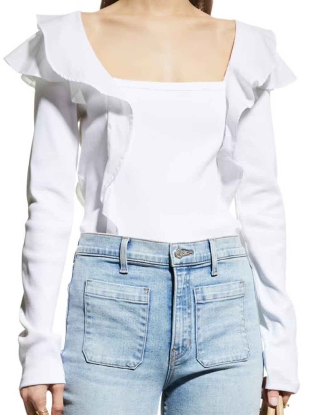 Veronica Beard Gidea Ruffled Long Sleeve Top Cream - Picture 1 of 6